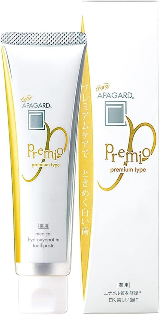 APAGARD® PREMIO, Sangi's Nano-Hydroxyapatite Toothpaste for Naturally Whiter Teeth, No Fluoride, For family use, 105g / 3.7 Oz, Double Mint, Pack of 2