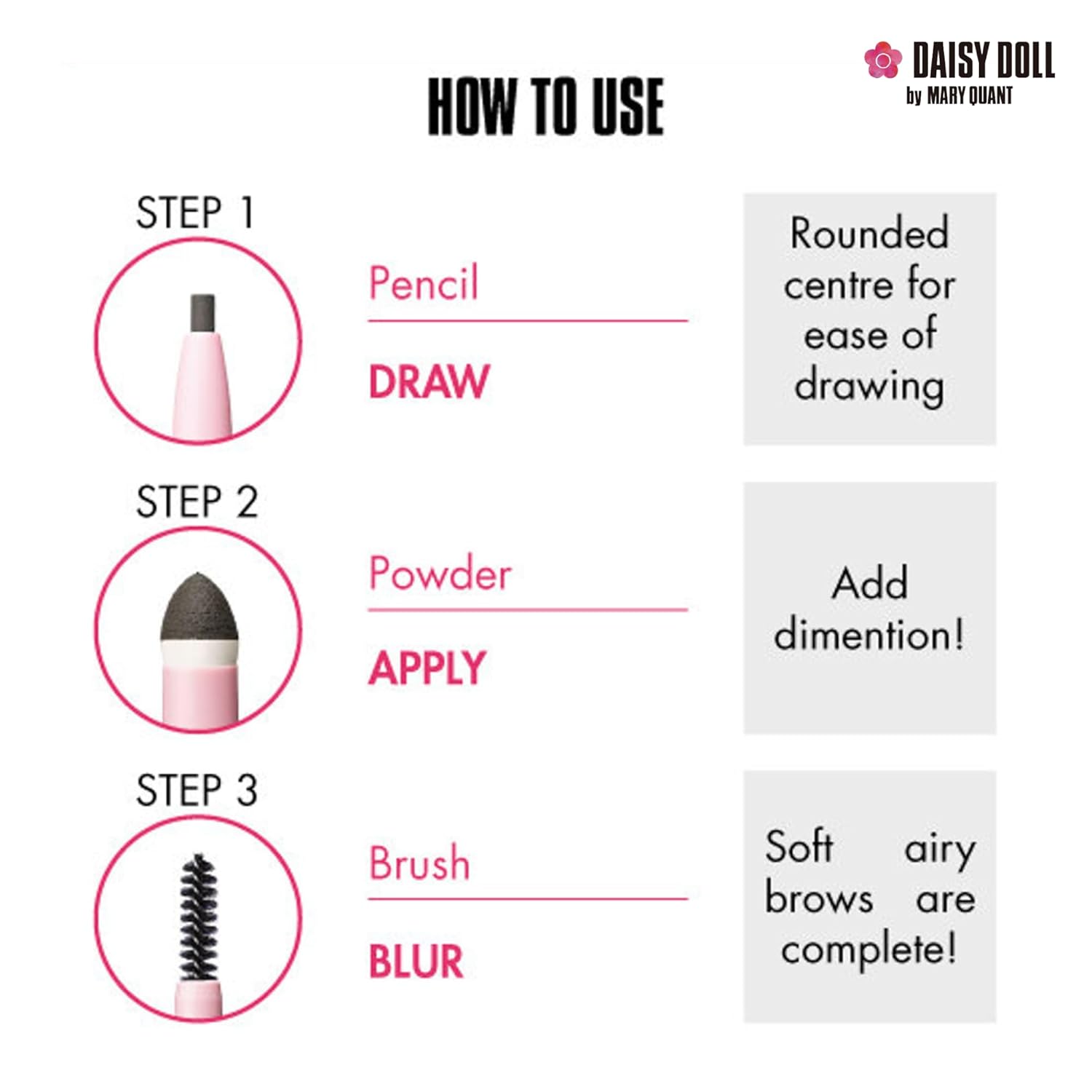 by Mary Quant Japanese 3-in-1 Eyebrow Liner Kit (Pencil, Powder & Brush) for Long-wearing Brow Powder and Bursh for Smuge-free Eye Makeup, BR03 Pink Brown 0.02 fl oz
