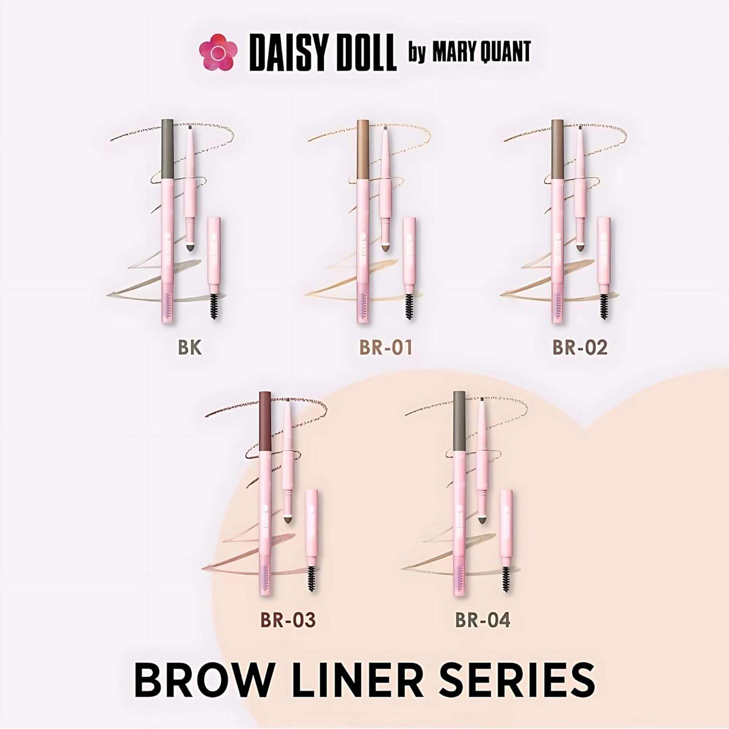 by Mary Quant Japanese 3-in-1 Eyebrow Liner Kit (Pencil, Powder & Brush) for Long-wearing Brow Powder and Bursh for Smuge-free Eye Makeup, BR03 Pink Brown 0.02 fl oz