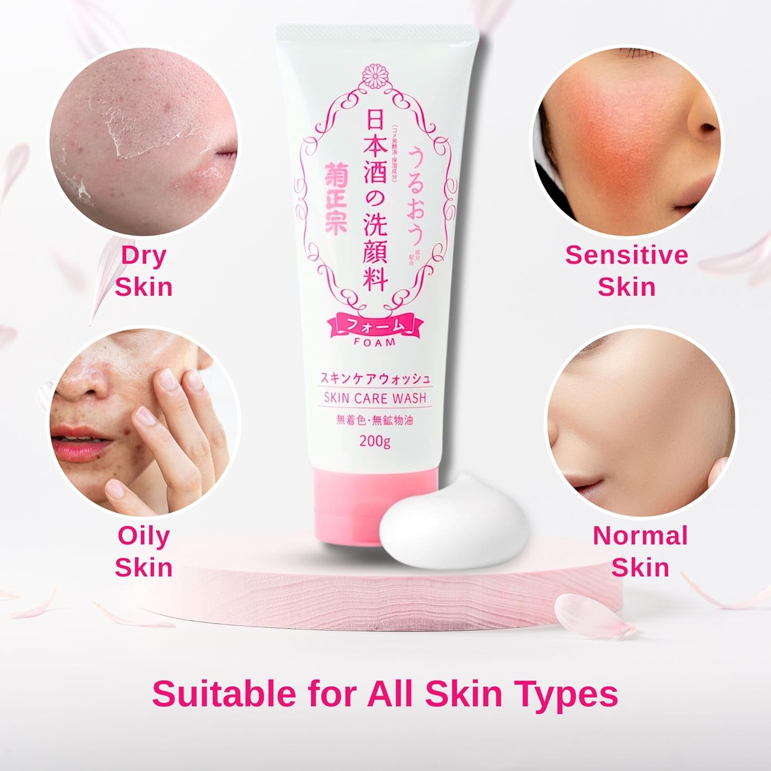 Foaming Face Wash for Women & Hydrating Face Wash for Men with Sake, Rice Extract, Placental Protein& Glycerin, Makeup Remover FACE WASH & Organic Facial Cleanser & from Japan 6.7 Fl Oz
