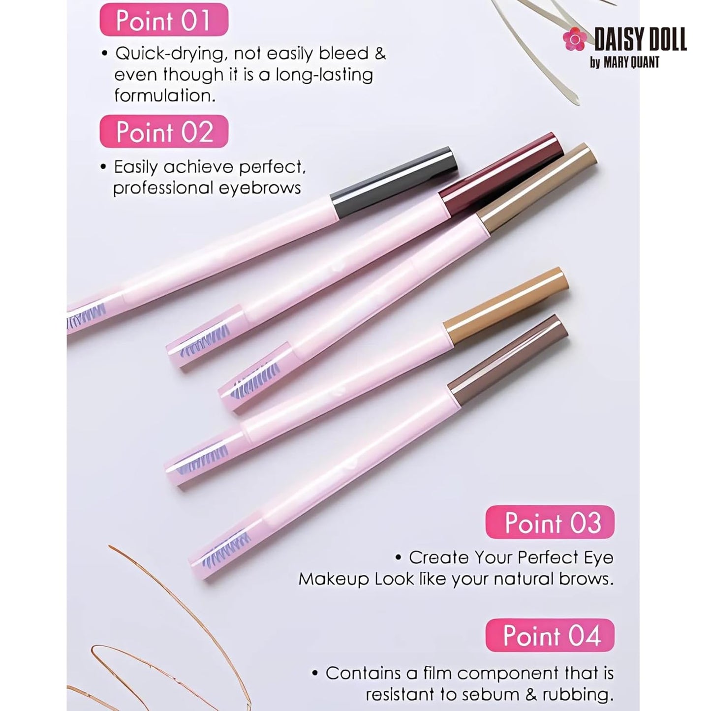 by Mary Quant Japanese 3-in-1 Eyebrow Liner Kit (Pencil, Powder & Brush) for Long-wearing Brow Powder and Bursh for Smuge-free Eye Makeup, BR03 Pink Brown 0.02 fl oz