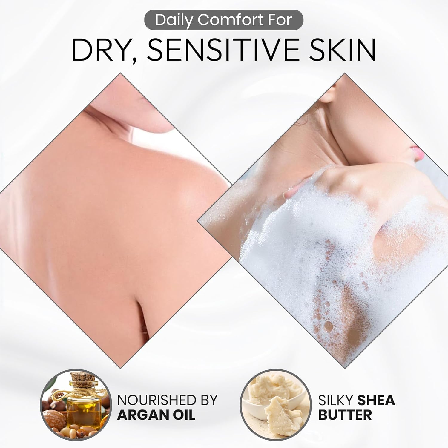 Shea Butter Body Wash Foaming for Sensitive & Dry Skin, Organic Liquid Soap for Women & Men with Botanical Buttermilk from Japan, Sulfate & Paraben Free, Rose & White Peach, 15.2 Fl Oz
