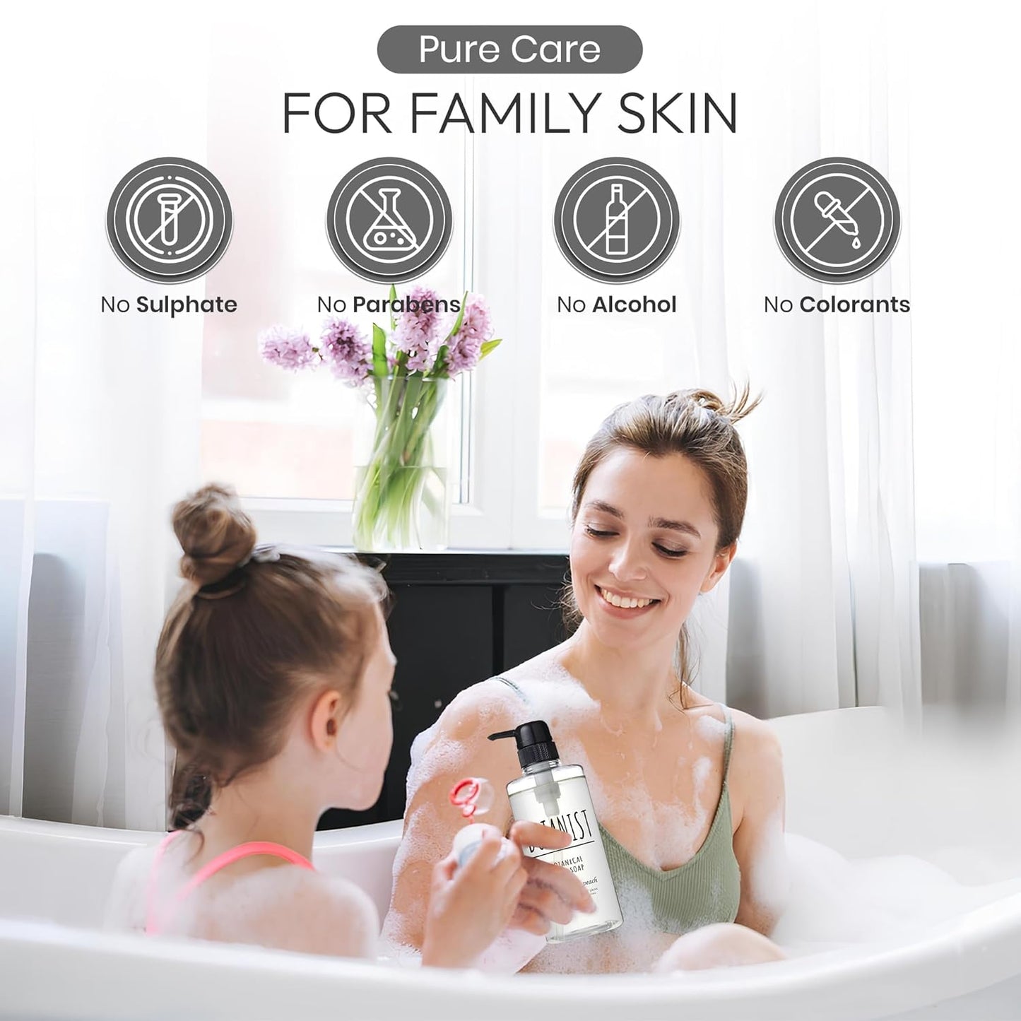 Shea Butter Body Wash Foaming for Sensitive & Dry Skin, Organic Liquid Soap for Women & Men with Botanical Buttermilk from Japan, Sulfate & Paraben Free, Rose & White Peach, 15.2 Fl Oz