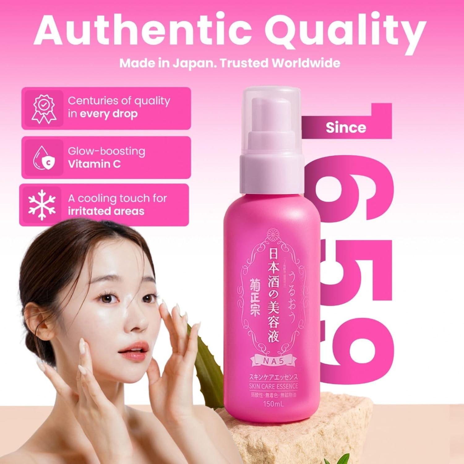 Natural & Hydrating Face Moisturizer Set with Organic Moisturizing Foaming Face Wash Cleanser & Facial Serum Essence with Vitamin C & Ceramide, Daily Use for All Skin Types, Made in Japan