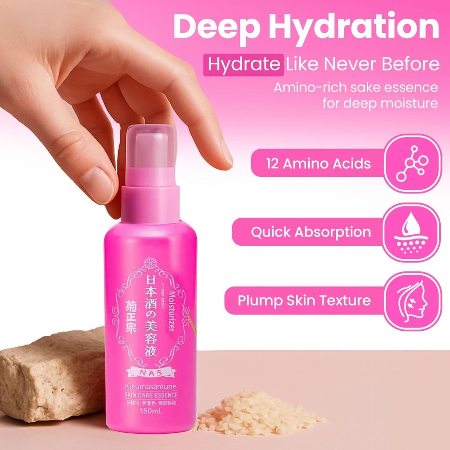 Natural & Hydrating Face Moisturizer Set with Organic Moisturizing Foaming Face Wash Cleanser & Facial Serum Essence with Vitamin C & Ceramide, Daily Use for All Skin Types, Made in Japan