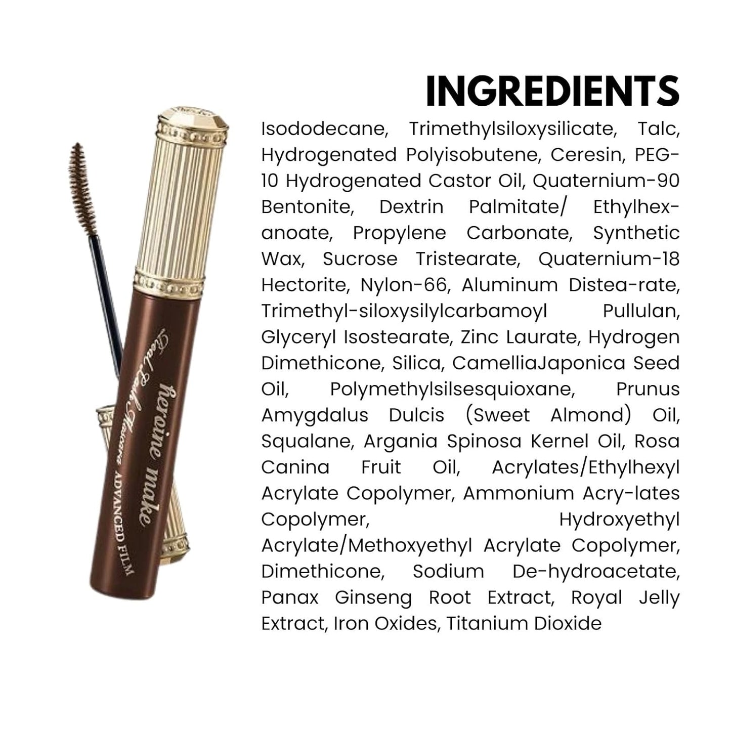 HEROINE MAKE by KISSME Brown Mascara Waterproof, MASCARA Volume and Length with Argan Oil, Camellia & Wild Rose Oil, Smudge-Proof and Long-Lasting Mascara for Women, Made in Japan, DARK BROWN, 1EA