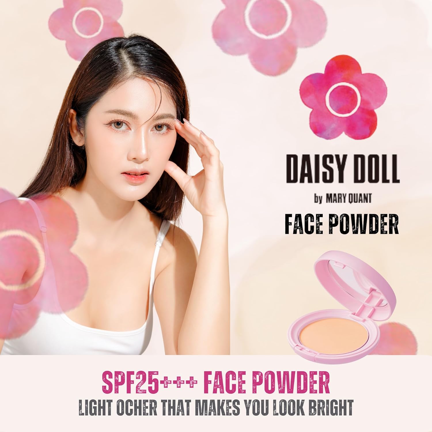 Face Powder, Pressed Setting Powder, Japanese Makeup for Matte & Smooth Finish, 0.3 oz (10 g), 02 Pink Ocher