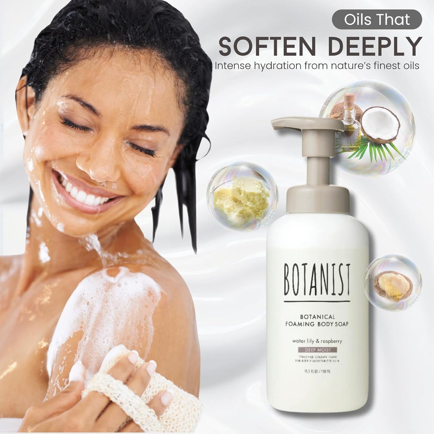 Shea Butter Body Wash Foaming for Sensitive & Dry Skin, Organic Liquid Soap for Women & Men with Botanical Buttermilk from Japan, Sulfate & Paraben Free, Rose & White Peach, 15.2 Fl Oz