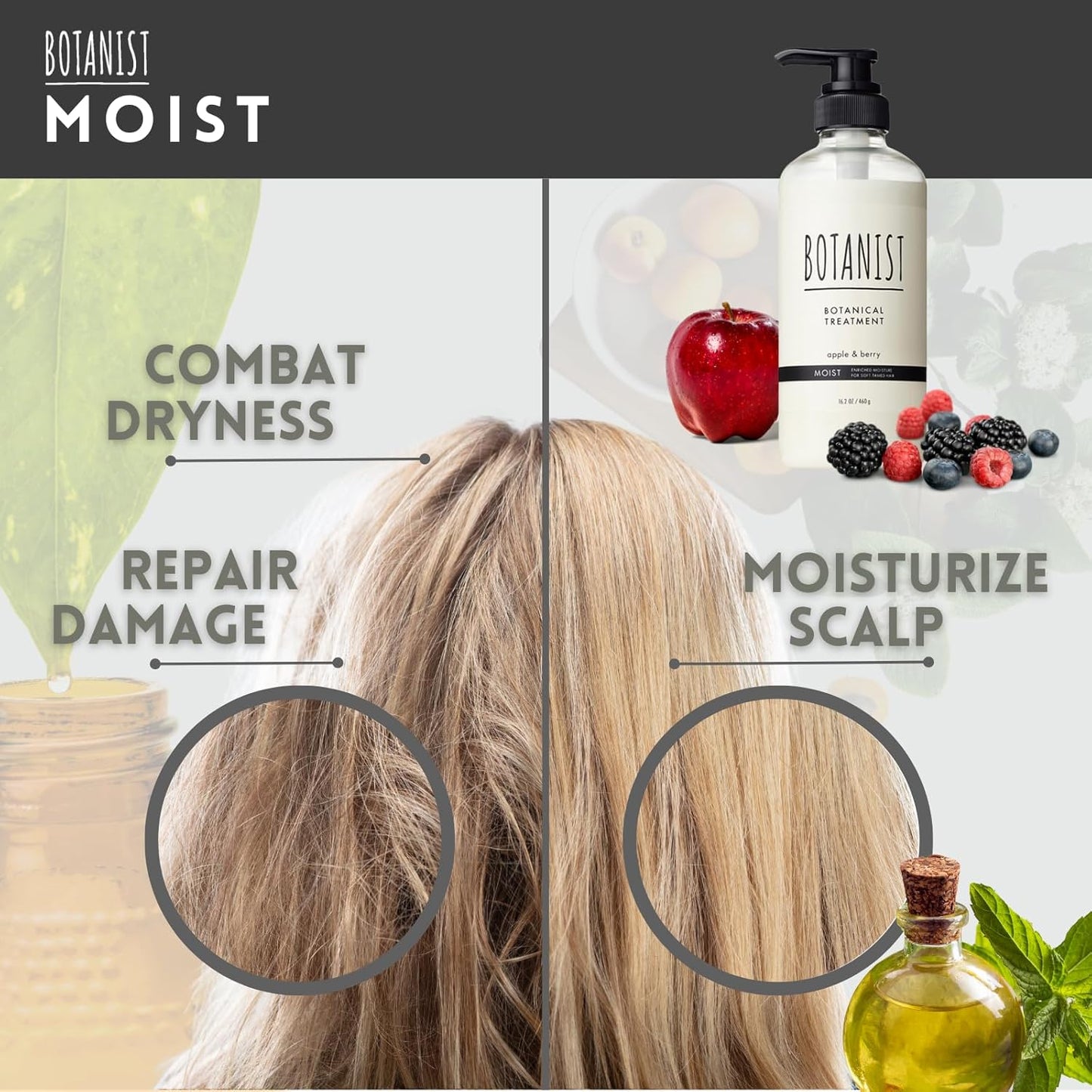 Natural Conditioner for Women, Organic Conditioner for Men with Planted-Protein, Rice Extract, Avocado Oil& Collagen, HYDRATING CONDITIONER from Japan, MOIST 16.2 Fl Oz APPLE & BERRY