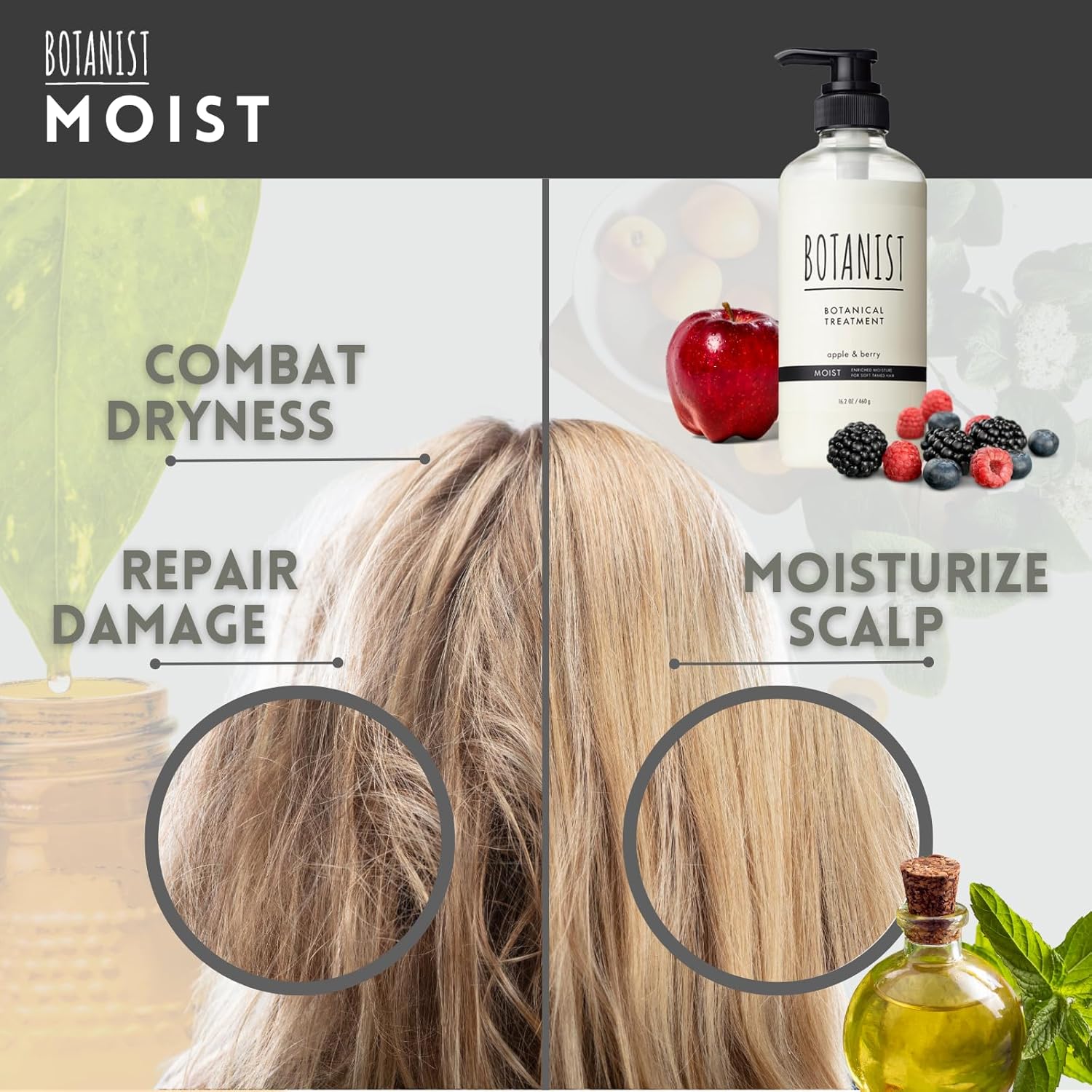 Natural Conditioner for Women, Organic Conditioner for Men with Planted-Protein, Rice Extract, Avocado Oil& Collagen, HYDRATING CONDITIONER from Japan, MOIST 16.2 Fl Oz APPLE & BERRY